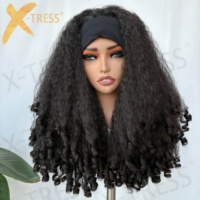 Perruque synthétique longue sans colle, noire naturelle, bouclée afro avec pointes frisées, style bandeau, pour femmes