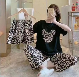 Pigiami da <span class=keywords><strong>Donna</strong></span> in Tre Pezzi Economici, Set <span class=keywords><strong>Estivo</strong></span> con Maglietta a Maniche Corte + Pantaloncini + Pantaloni Lunghi, Motivi Cartoon - Product Image 4