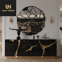 Nouveau Design Buffet Armoires Tables En Bois En Acier Inoxydable De Luxe Moderne Noir Or Large LAPIAZ Buffets Buffet Armoire