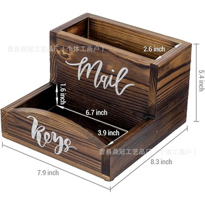 Buzón de madera con cajón para llaves, organizador de escritorio de doble compartimento, caja de almacenamiento de madera maciza retro blanca y marrón para uso en oficina - Product Image 4