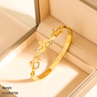 Nouveauté très demandée : Bracelet fleur en acier inoxydable 304/316 plaqué or 18 carats, lisse et brillant, pour femme, idéal comme cadeau.