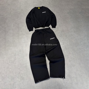 Custom High Quality Autumn Street Casual Wear Hoodies Set Plain Blank Crew Neck Long Sleeve and Baggy Sweatpants <b>Jogging</b> <b>Suits</b> - Product Image 1