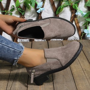 Large Size Thick Heel Low Top Single Shoes With Autumn New Zipper British <b>Style</b> Slip-on Women's - Product Image 4