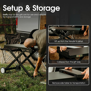 Jh-mech ăn giỏ hàng bảng cho ngoài trời kim loại bàn làm việc di chuyển Prep giỏ hàng không thịt nướng kim loại nướng xe với bánh xe - Product Image 4