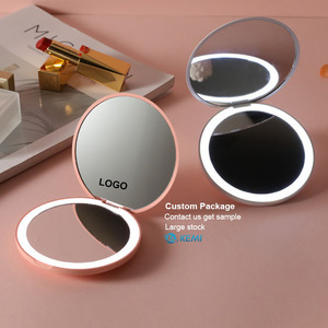 Custom Logo Travel Ronud Magnifying Folding Cosmetic <strong>Mirror</strong> Portable Handheld Mini Makeup Pocket <strong>Compact</strong> <strong>Mirrors</strong> With LED Light - Product Image 1