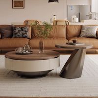 Table basse de luxe légère, simple et moderne, de taille moyenne, pour salon, surface en bois de noyer, style ancien, toucher métallique durable