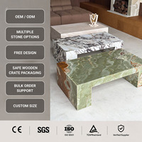 Maßgefertigter Couchtisch aus Grün-Weißem Onyx-Marmor für das Wohnzimmer, Rechteckiger Onyx-Jade-Marmor-Couchtisch