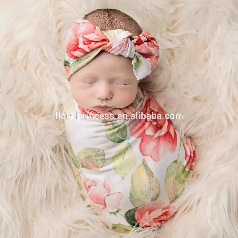 Neugeborene Baby Big Floral Swaddle Decke Headwrap Hospital Swaddled Sets für Foto Requisiten