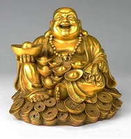 Statue de Bouddha riant en laiton doré, artisanat en métal Feng Shui, vente en gros