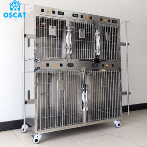 OSCAT EC-3A, peralatan Dokter Hewan 5 pintu baja nirkarat kandang ICU anjing dengan pintu oksigen & roda klinik hewan - Product Image 6