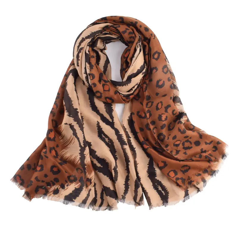 Newest Brown Color Fashion Leopard Women Muslim Hijab Scarves Printed Cotton Shawl