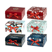 Boîtes cadeaux de Noël pliables faciles à assembler avec nœud en ruban pré-noué, boîte en papier pour biscuits, bonbons, emballage de cadeaux de Noël