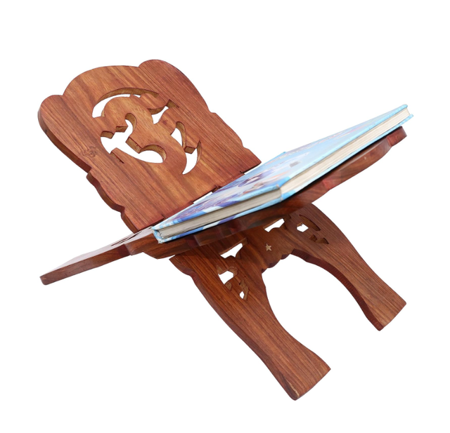 Hand Crafted Art Deco Modern Luxury Triangle Wooden Book Stand Hand Carved Holy Book Holder for Quran Bible & Gita