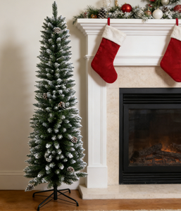 Árbol <span class=keywords><strong>de</strong></span> <span class=keywords><strong>Navidad</strong></span> Artificial <span class=keywords><strong>de</strong></span> 7 pies, Delgado, con <span class=keywords><strong>Nieve</strong></span> Artificial, Ecológico, Resistente al Fuego, con Piñas, <span class=keywords><strong>para</strong></span> Espacios Pequeños, Venta al Por Mayor, Alta Calidad - Product Image 4