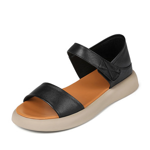 Nouveautés Xuanhui, sandales majestueuses et brillantes à plateforme de 2,5 cm en cuir de vache véritable beige avec fermeture à scratch pour femmes - Product Image 5