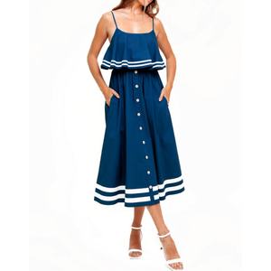 Vestido Midi de Verano para Mujer, Sin Mangas, con Volantes, Botones al Frente, Informal, Ligero, de Algodón, Superventas - Product Image 1