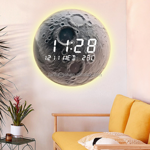 Mặt Trăng điện tử đồng hồ treo tường cho phòng khách với ánh sáng ban đêm hành tinh <span class=keywords><strong>LED</strong></span> đồng hồ treo tường với Lịch hiển thị nhiệt độ - Product Image 1