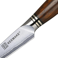 Couteau de cuisine professionnel KEEMAKE en acier allemand haute teneur en carbone de 3,5 pouces, couteau d'office, manche en bois de santal, ambidextre, poli miroir