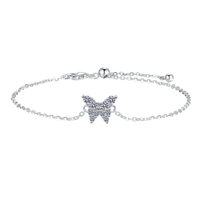 Collar de Plata de Ley 925 con Baño de Rodio y Moissanita, Diseño de Mariposa con Engaste de Garra, Cadena Ajustable, Hipoalergénico, Regalo de Lujo para Mujer, Uso Diario