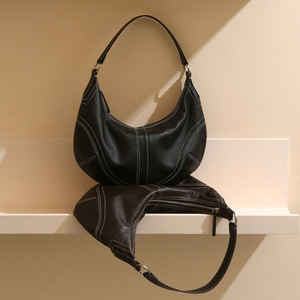 Trendy High-End Women's Crystal Grain Cowhide Dumpling Bag Single Strap Vintage Crossbody Handbag Genuine Leather Ladies Bags - Product Image 4