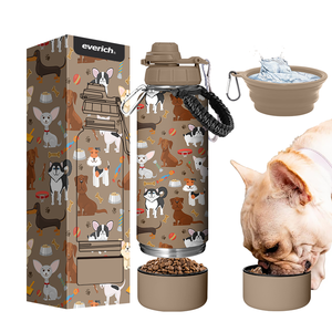 Bouteille <span class=keywords><strong>d</strong></span>'<span class=keywords><strong>eau</strong></span> portable pour chien en acier inoxydable à double paroi avec motif personnalisé 3 en 1, avec bol pour chien pour les voyages en plein air - Product Image 1