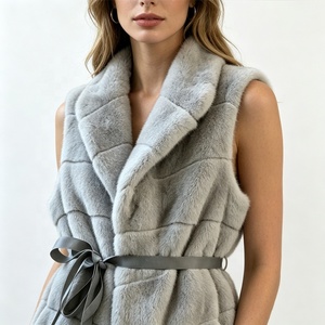 Gilet <span class=keywords><strong>in</strong></span> Finta Pelliccia di <span class=keywords><strong>Visone</strong></span> da Donna con Cintura e Colletto, Grigio Chiaro, Caldo per l'Inverno, Ecologico, Senza Maniche - Product Image 6
