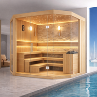Sauna traditionnel d'intérieur en bois de pruche à prix d'usine avec verre trempé et ciel étoilé pour 3-4 personnes, idéal pour la détente à domicile et le spa