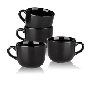 24oz Ceramic Black Soup Mug with Handles,High Premium Quality Porcelain Cups Mugs for Breakfast Home DIY Promotion Gift