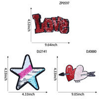 Patchs thermocollants brodés à paillettes réversibles LOVE & Cœur Étoile pour vestes, sacs, projets DIY