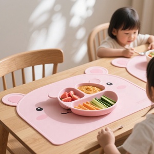 Manufacturer Customized Logo BPA Free Food Grade Kids Coloring <b>Toddler</b> Placemat Silicone Bear Shape Table Placemat for Kids - Product Image 3