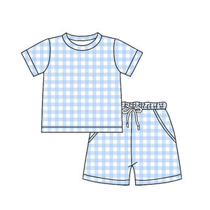 BSSO1894 custom Boutique Baby boy orange plaid print Clothing Set summer Outfits Wholesale set - Product Image 5