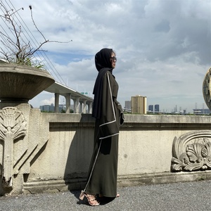 Abaya Nida de haute qualité, forme trapèze, robes maxi avec ligne blanche pour adultes, Moyen-Orient 6472 # - Product Image 4