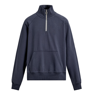 Sweat-shirts à col rond et quart de zip pour hommes en coton peigné rayé de haute qualité, avec logo personnalisé brodé, coupe oversize et manches classiques pour le quotidien - Product Image 1