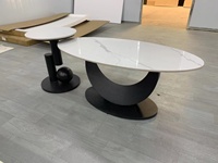 Ensemble de tables basses ovales avec plateau en pierre frittée et base en métal noir artistique, décoration moderne, table à thé et table d'appoint pour salon et maison
