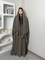 LM014 Abaya Papillon et Hijab Deux Pièces Repassage Facile, Compatible Grossesse Allaitement, Grande Taille Femme Musulmane, Robe de Prière Modeste