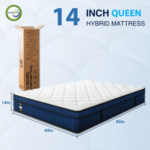 Best-seller Matelas hybride de luxe à ressorts ensachés bleu Euro Top 10 ans de garantie disponible <span class=keywords><strong>en</strong></span> tailles Twin/Full/Queen/King - Product Image 6