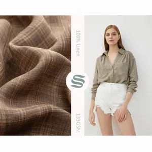 NO MOQ custom print natural 100% pure Linen fabric yarn dyed check stripe fabric for garment
