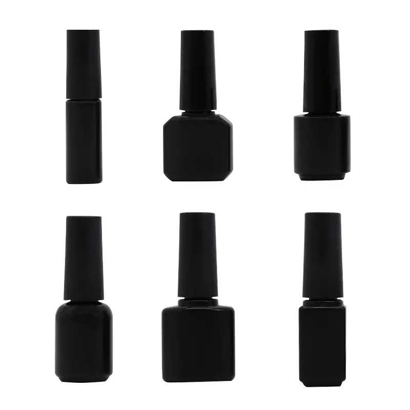 Großhandel benutzer definierte PP 5ml 7ml 8ml 15ml mattschwarz leer UV-Gel Nagellack Plastik flasche mit Pinsel und Kappe