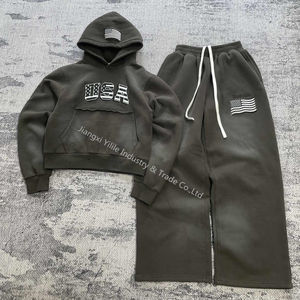 TT817 Fashion Cotton Oversized Sweatsuits Unisex Embroidery Sweatpants And Hoodie Sets Streetwear Acid Wash <strong>Tracksuits</strong> Men - Product Image 5