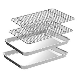 Plateau de cuisson pour viande en acier inoxydable Ensemble de grilles de refroidissement 2 plaques de cuisson 2 grilles de cuisson Résistant à la rouille/chaîne Plats de cuisson Casseroles - Product Image 1