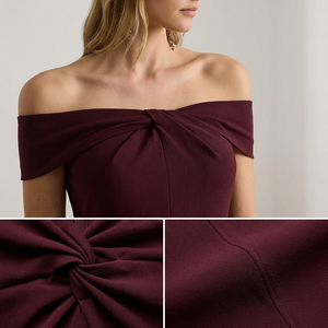 Robe longue crayon ajustée en mousseline drapée <span class=keywords><strong>bordeaux</strong></span> unie, style vintage, avec nœud torsadé aux épaules, pour femme, idéale pour invitées de mariage, OEM ODM Factory - Product Image 2