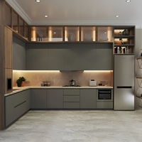 Lemari Dapur Dinding Modular Kayu Lapis Custom, Rel Laci Desain Minimalis Modern 5+ Laci, Ukuran dan Warna Dapat Disesuaikan