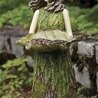 Statue de mangeoire à oiseaux en résine, Fille de la Forêt, Sculpture Déesse de la Nature avec plateau en feuilles, Décoration pour pelouse, patio, cour et jardin