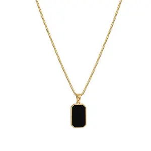 Yiwu DAICY simple design Black Square Card Pendant stainless steel grave Personalized Necklace for women charm jewelry