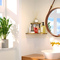 Étagère d'angle murale flottante en bois à 2 niveaux personnalisée pour chambre, salon, salle de bain, rangement d'épices et de sacs - Multifonction