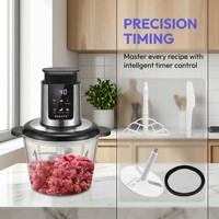 Hachoir Électrique Numérique Multifonctionnel avec Bol en Verre, Broyeur à Viande, Batteur à Légumes, Fruits et Œufs, Robot Culinaire pour Bébé