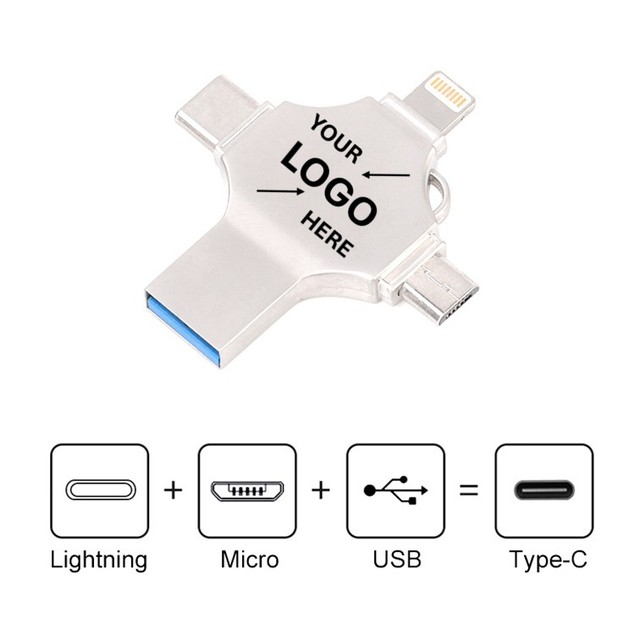 4 in 1 USB Drive Custom Wholesale Promotional Gift High Speed USB 2.0 3.0 64/128GB Metal U Disk Memory Card Stick Pen Drive Gift