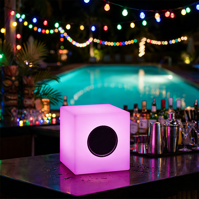 LED Cube for Speaker Wireless RGBW Mood Light Button Control IP65 Waterproof Rechargeable Battery Indoor/Outdoor Use