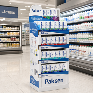 Expositor de cartón corrugado de varios niveles para bebidas lácteas, promoción minorista en supermercados - Product Image 2