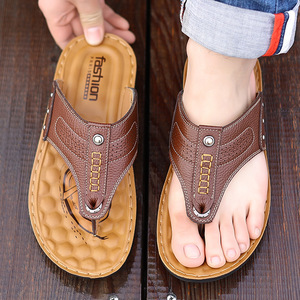 Sandalias de cuero de vaca de primera capa para hombre, de comercio exterior, de verano, tallas grandes, con punta cerrada, chanclas, sandalias de playa para exteriores para hombre - Product Image 3